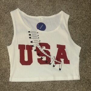 Stylish White and Red USA Crop Top